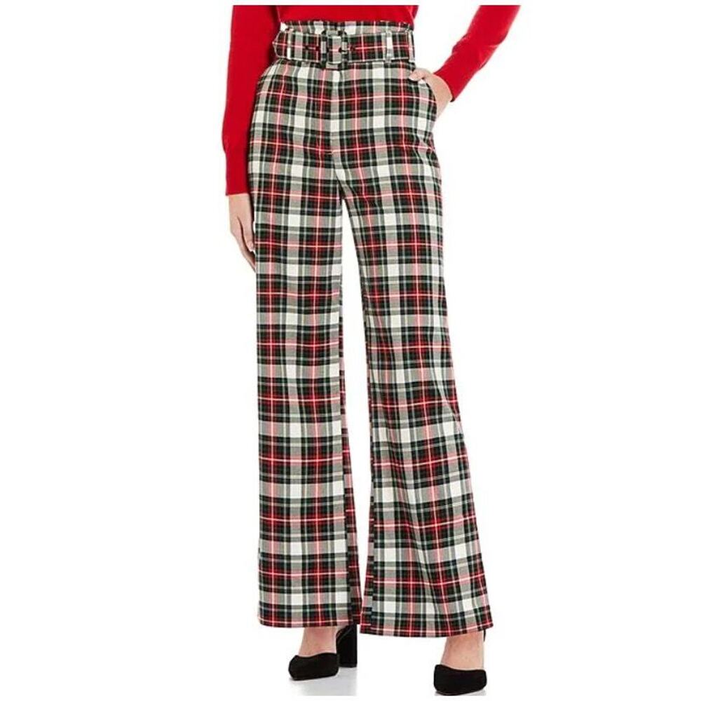 Alex Marie Rebecca Festive Plaid Belted Wide Leg Pants NWT Women's Size 18 Plus